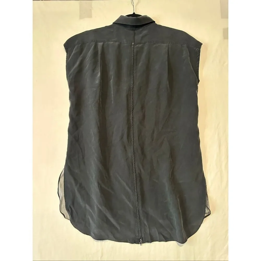 MM6 Maison Margiela Black Silk Sleeveless Button Front Blouse Top Size 40 US 4/6